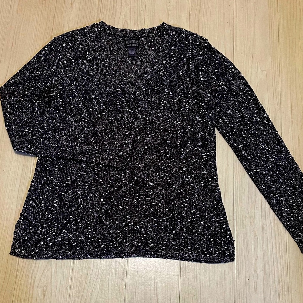 Additions by Chico’s Black/Brown and White Top  Sweater Woman’s Size O USA Small